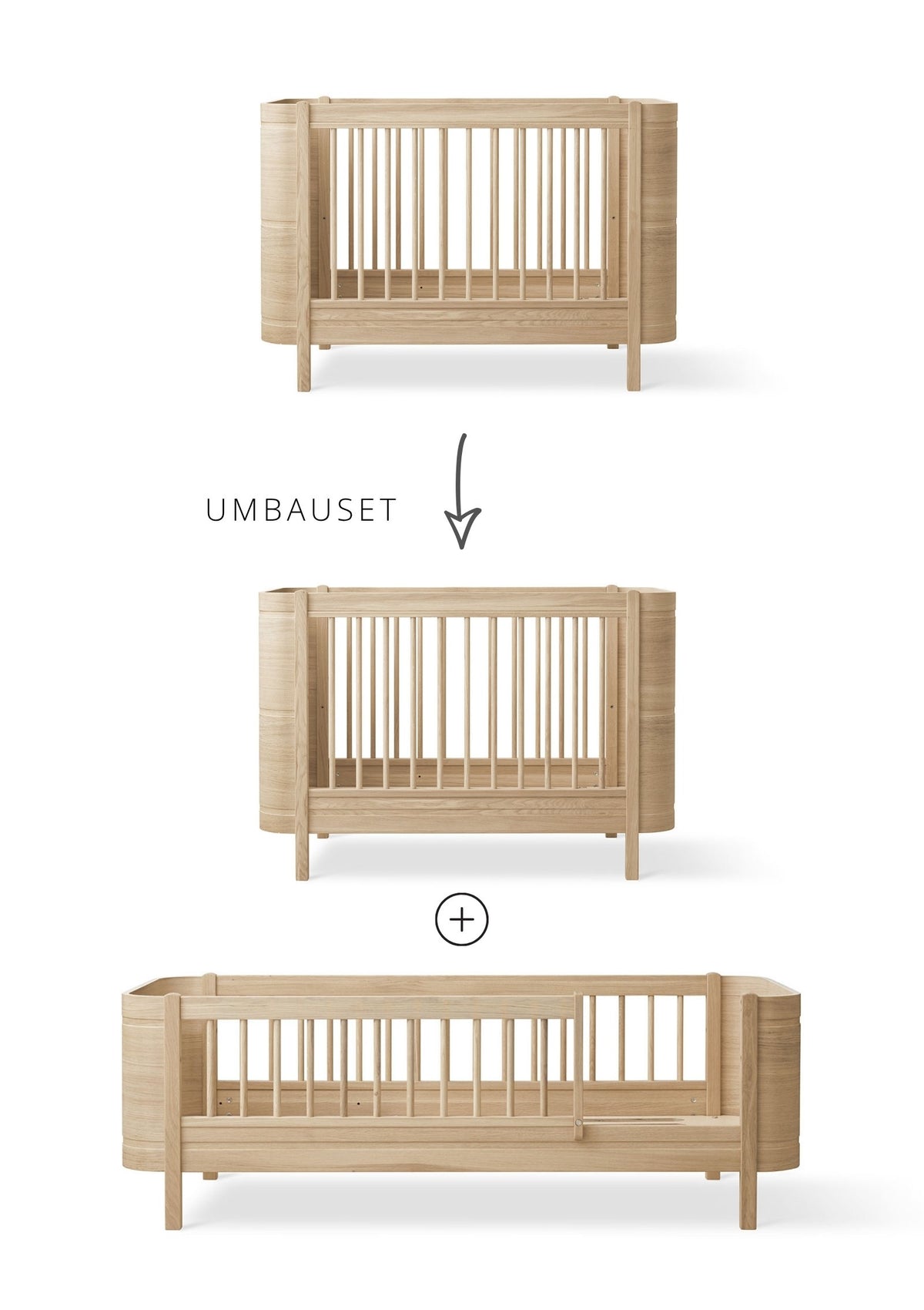 Oliver Furniture Geschwisterset für 'Wood Mini+' Babybett inkl. Junior-Erweiterung zu zwei Betten Eiche
