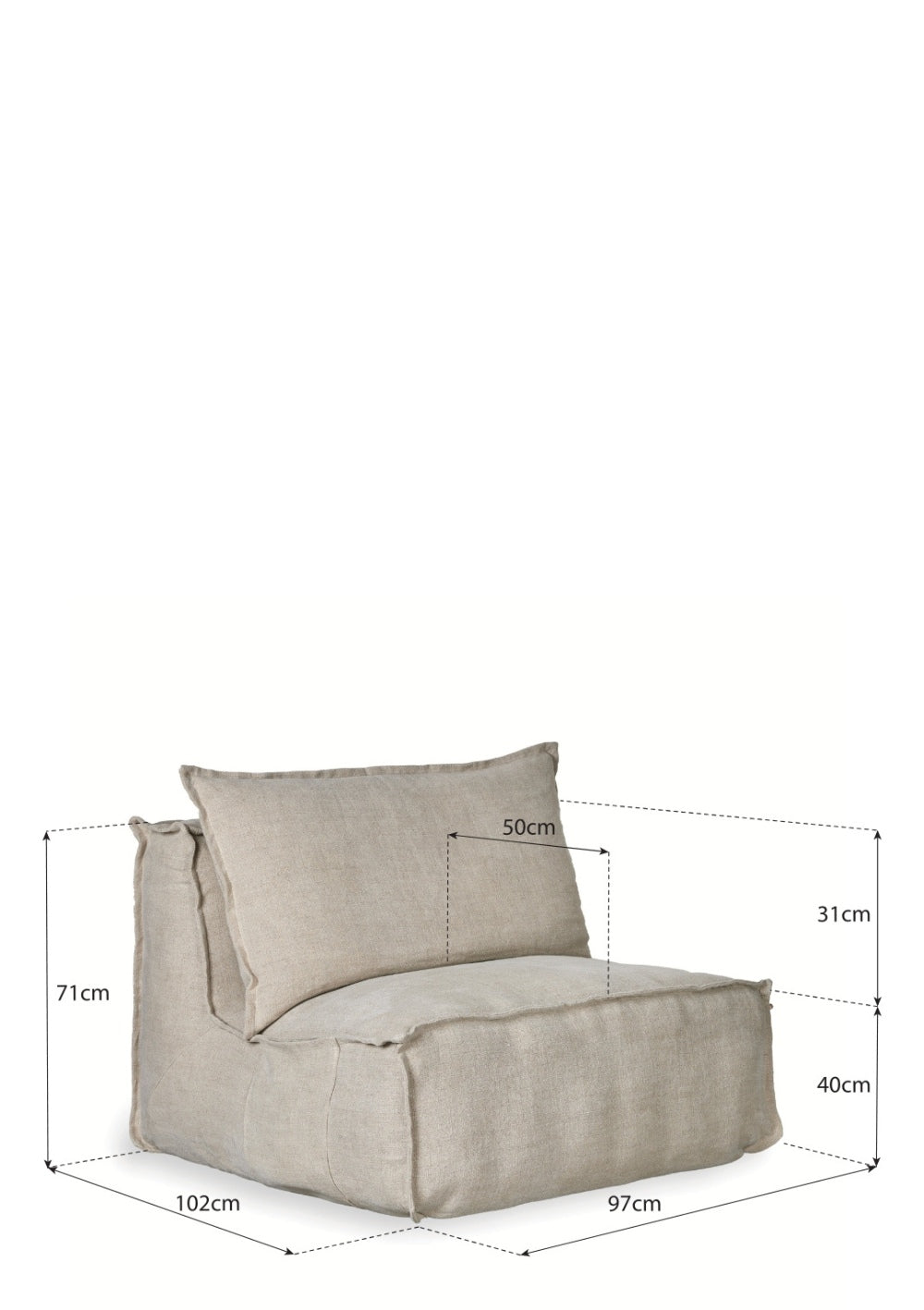Quax Lounge-Sessel 'Linen Lounger' Beige ohne Armlehne – Maße
