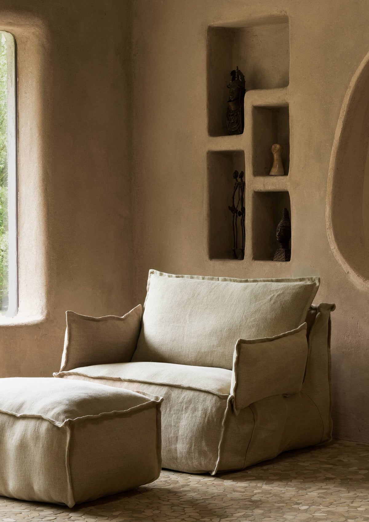 Quax Lounge-Sessel 'Linen Lounger' Beige mit zwei Armlehnen