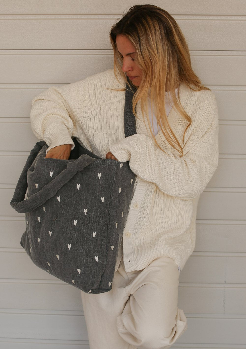 Studio Noos Tasche 'Grey Denim Mom-Bag' Hearts