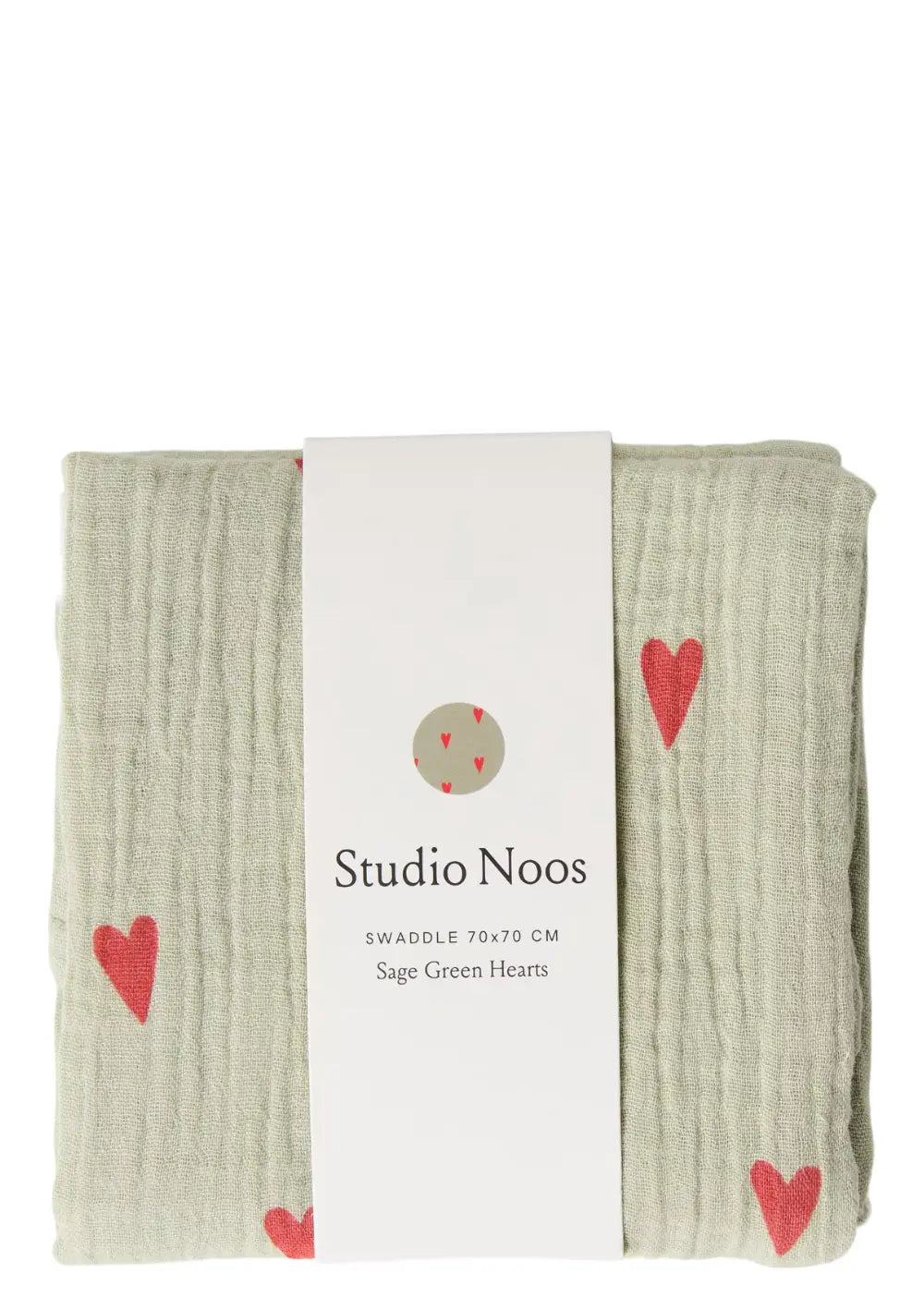 Studio Noos Musselin Mulltuch 'Swaddle Print Medium' Green Hearts 70 x 70 cm