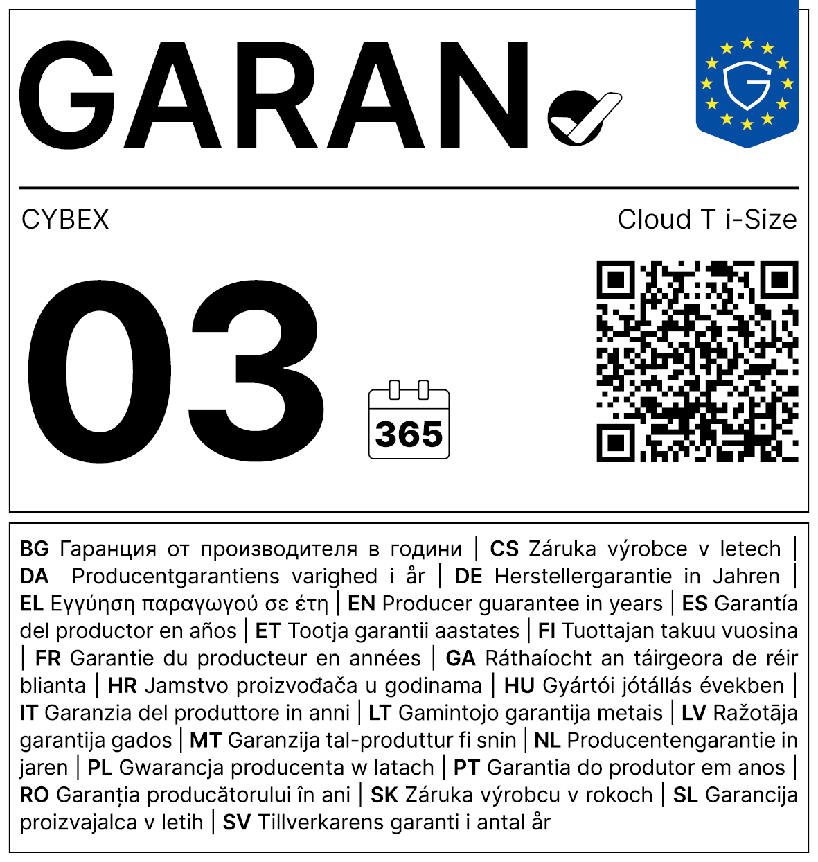 Vollständiges GARAN-Label, 3 Jahre Garantie auf Babyschale 'Cloud T i-Size' One Love by Karolina Kurkova