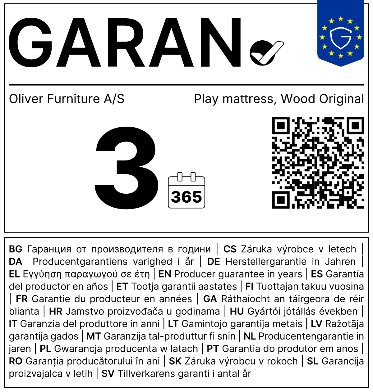 Vollständiges GARAN-Label, 3 Jahre Garantie auf Spielmatratze für halbhohes Hochbett 'Wood Original' 90x200 cm natur