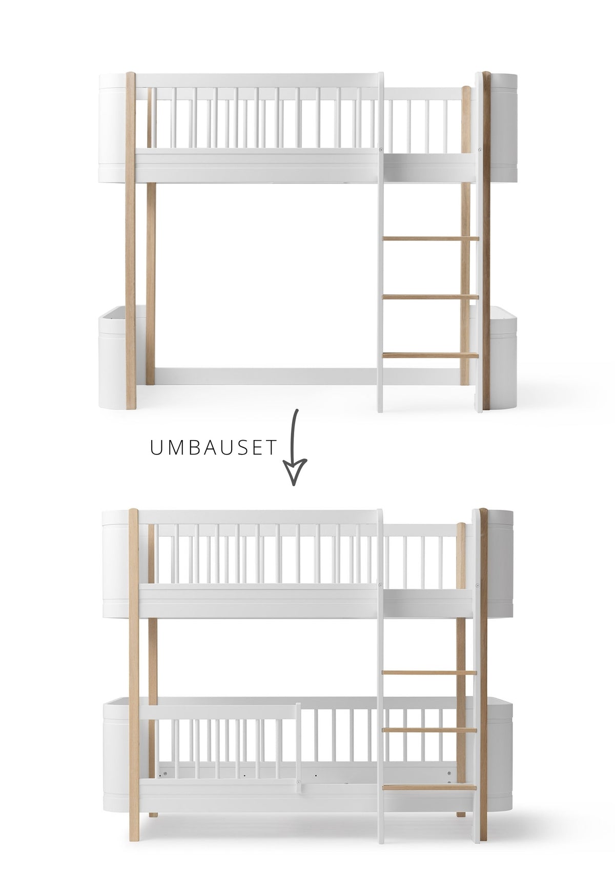 Oliver Furniture Umbauset für 'Wood Mini+' halbhohes Hochbett zum halbhohen Etagenbett Weiß / Eiche