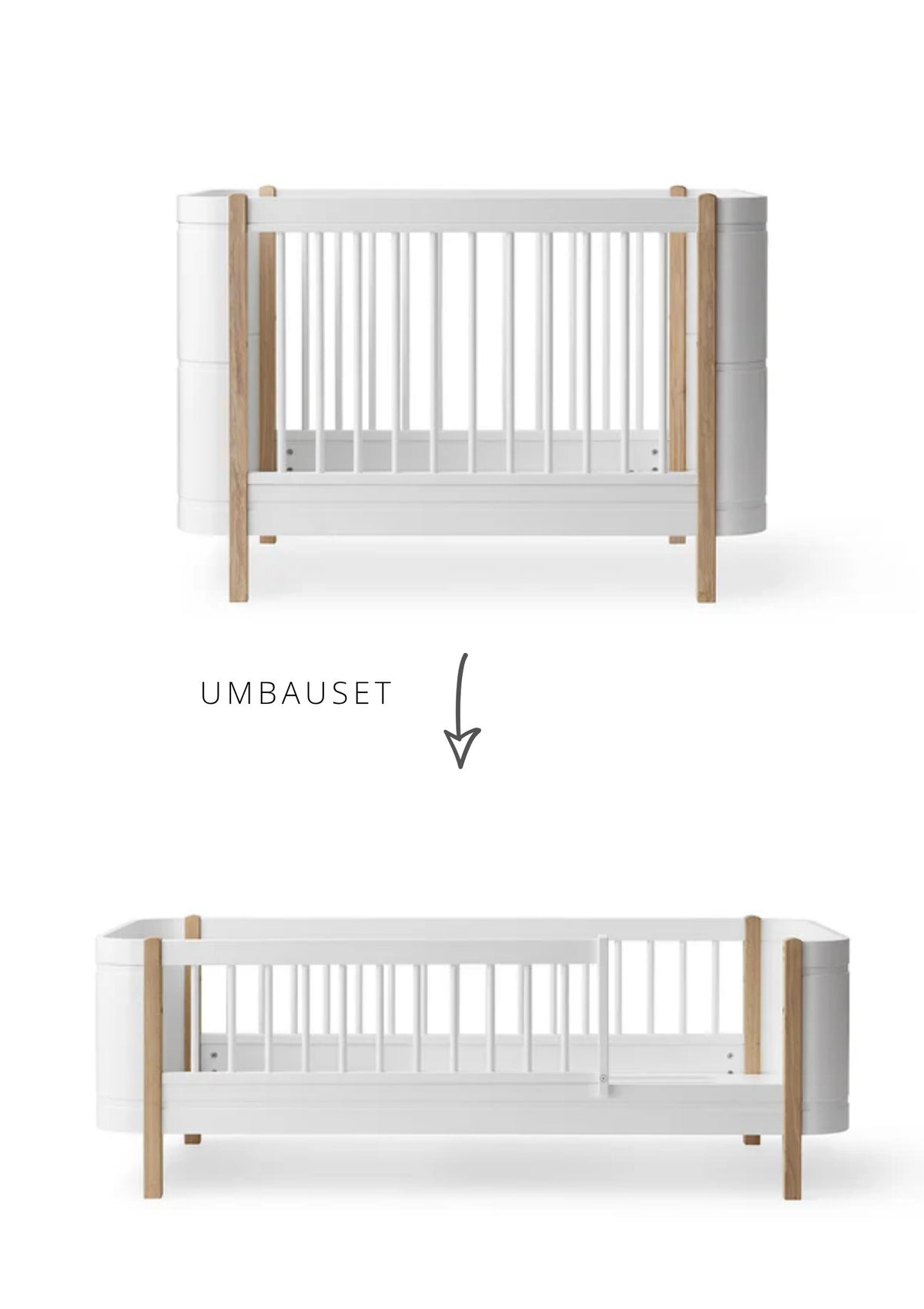 Oliver Furniture Umbauset für 'Wood Mini+' Babybett zum Juniorbett Weiß / Eiche