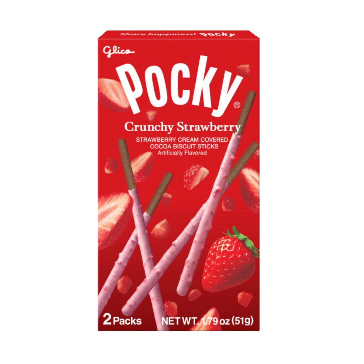 GLICO POCKY CRUNCHY STRAWBERRY COVERED CHOCOLATE BISCUIT STICKS 2PACKS 1.79OZ0/51G - GOHAN Market
