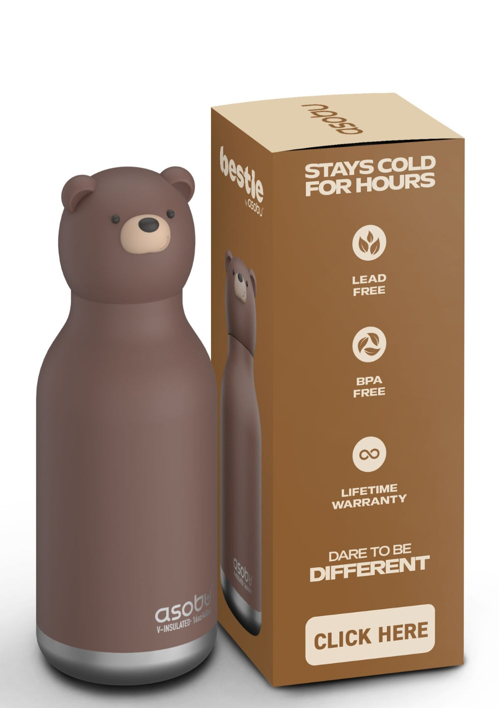 Asobu Trinkflasche 'Bestie' Chillington the Polar Bear brown