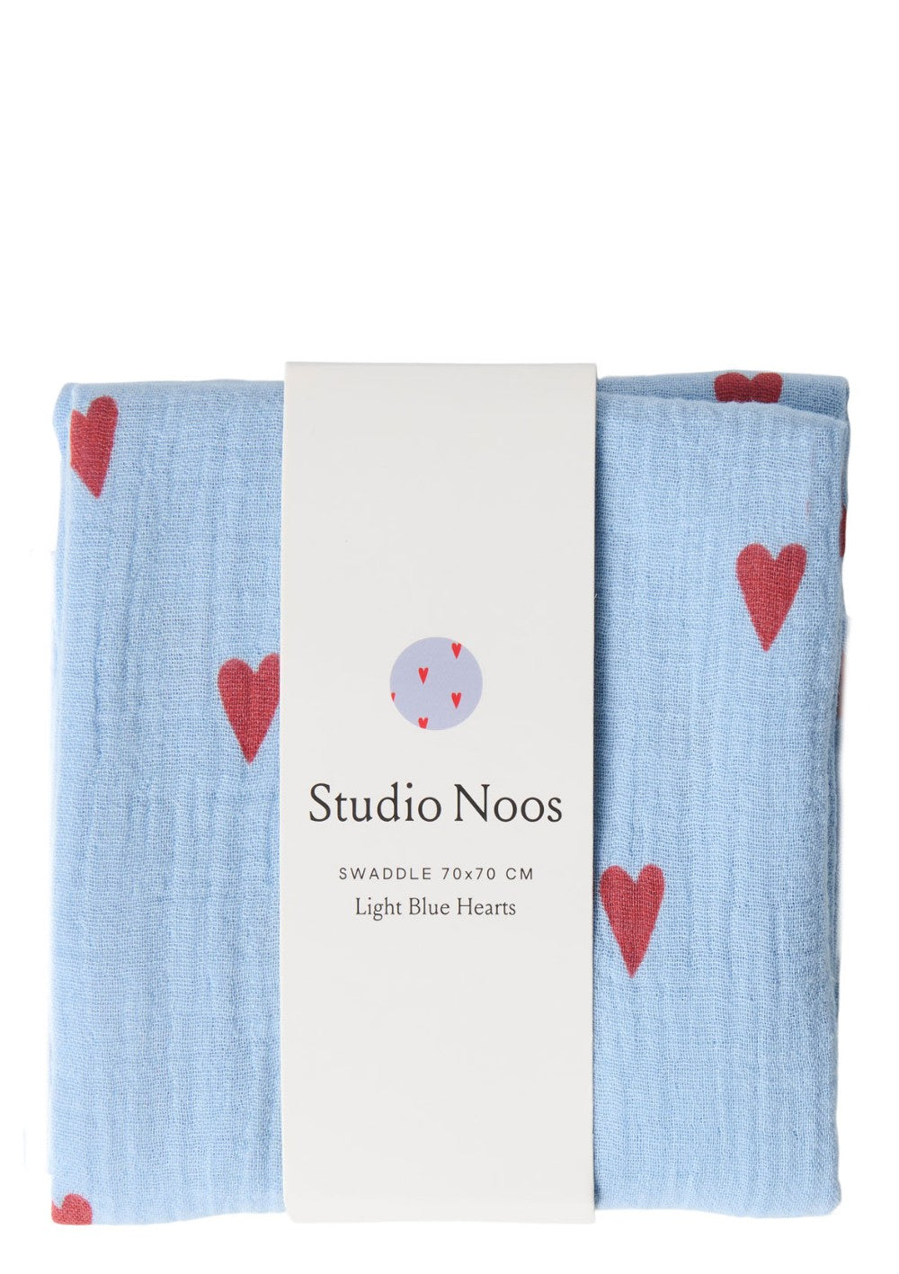 Studio Noos Musselin Mulltuch 'Swaddle Print Medium' Light Blue Hearts 70 x 70 cm