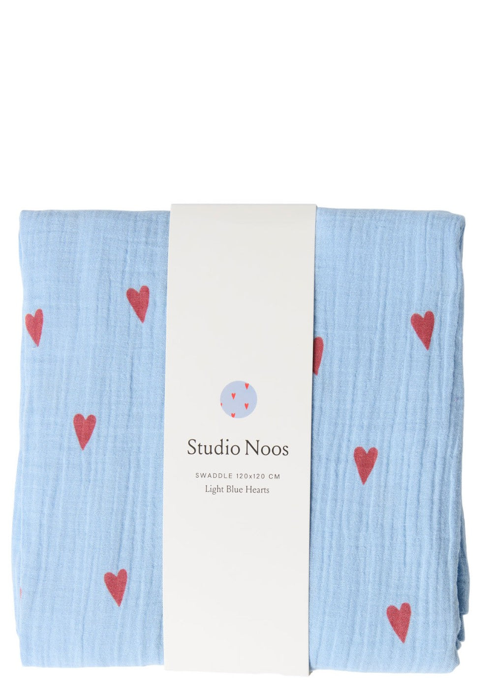 Studio Noos Musselin Mulltuch 'Swaddle Print Large' Light Blue Hearts 120 x 120 cm