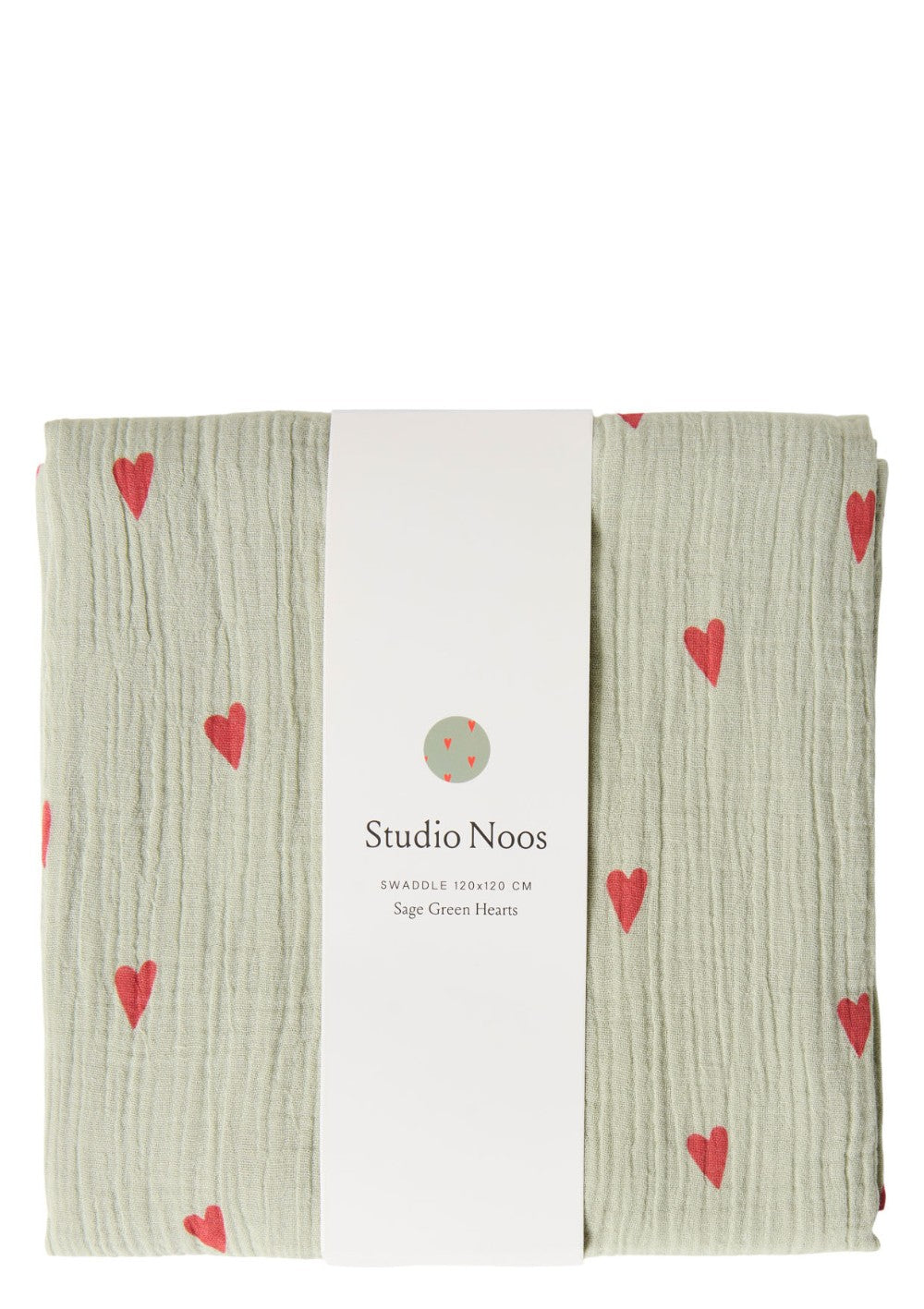 Studio Noos Musselin Mulltuch 'Swaddle Print Large' Green Hearts 120 x 120 cm