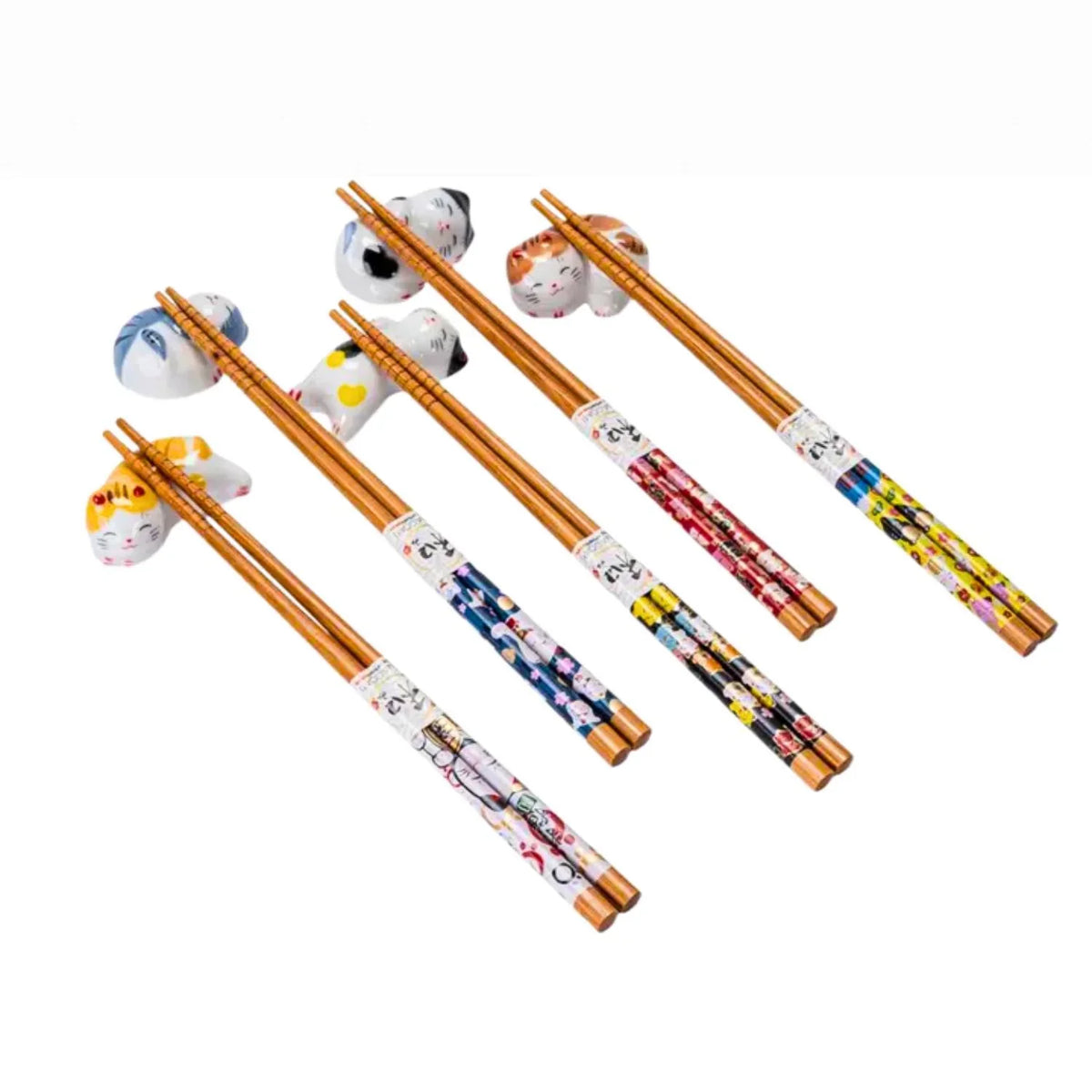 CUTE CATS BAMBOO CHOPSTICKS AND RESTS GIFT SET
