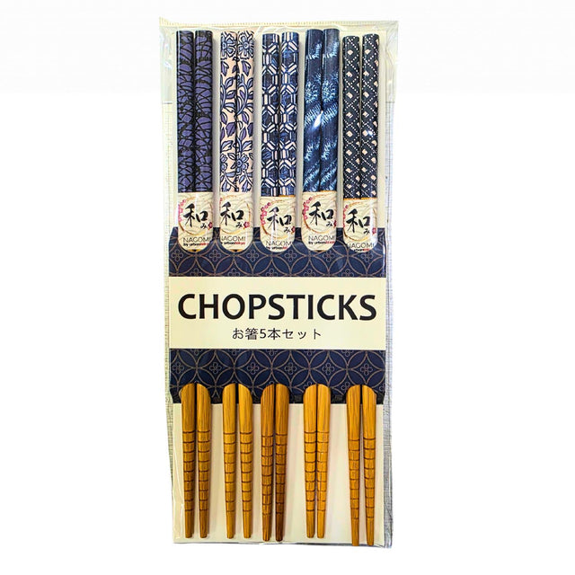 5 PIECE JAPAN MOTIF INDIGO CHOPSTICKS SET - GOHAN Market