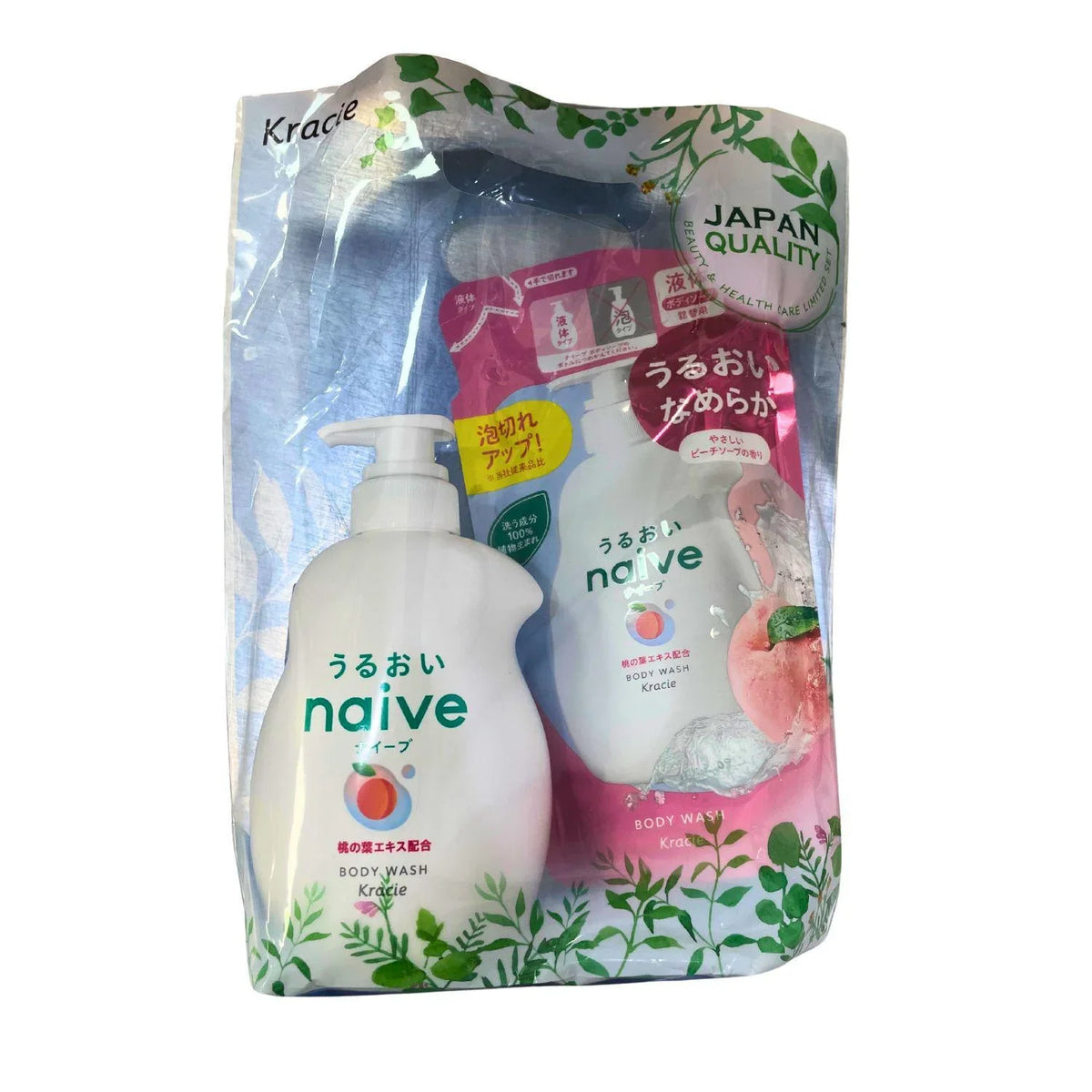 KRACIE NAIVE BODY SOAP PEACH PUMP+REFILL SET