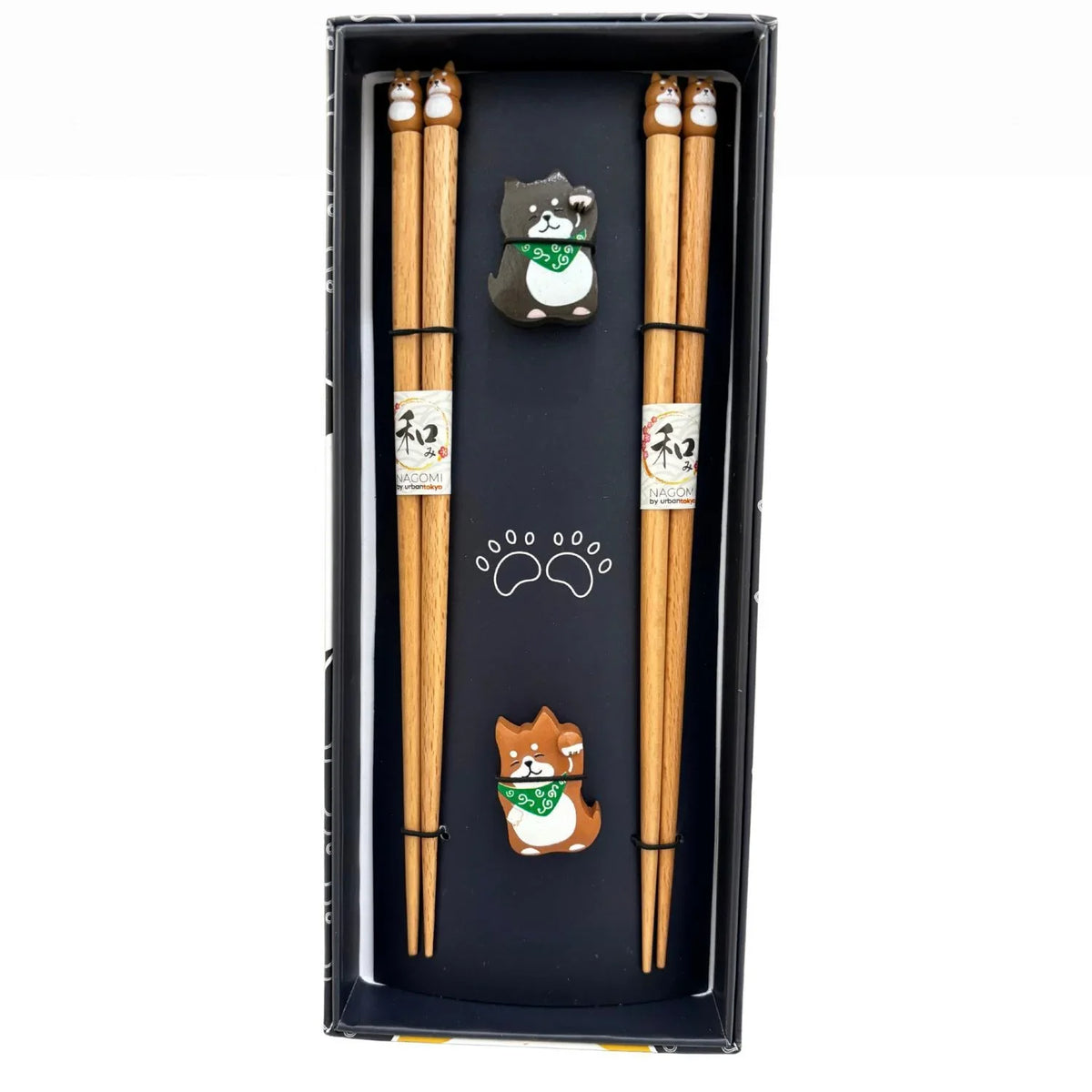 Shiba Inu 2 Pair Wooden Chopsticks and Chopsticks Rests Gift Set