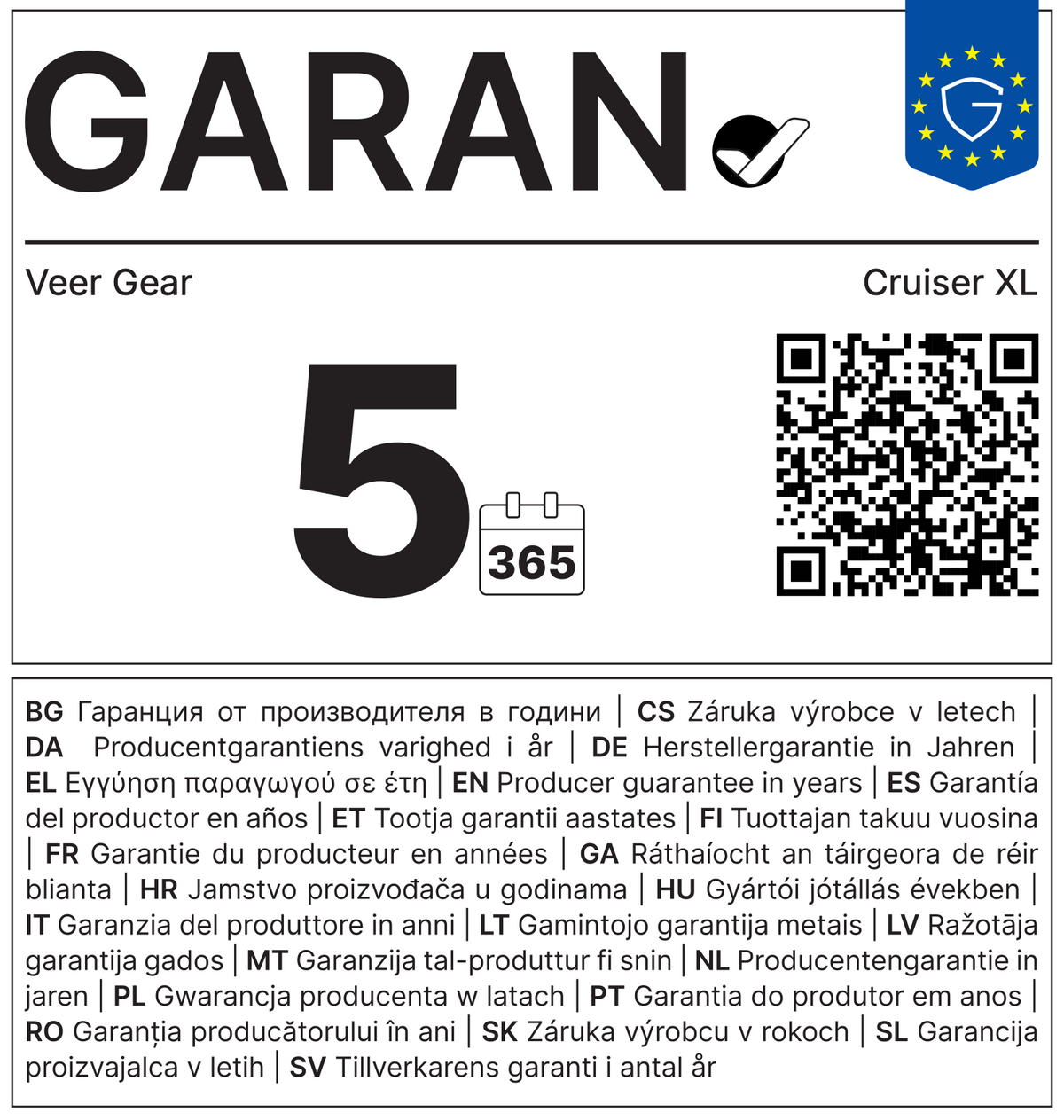 Vollständiges GARAN-Label, 5 Jahre Garantie auf Cruiser XL (inkl. 2er-Set Becherhalter + Esstisch)