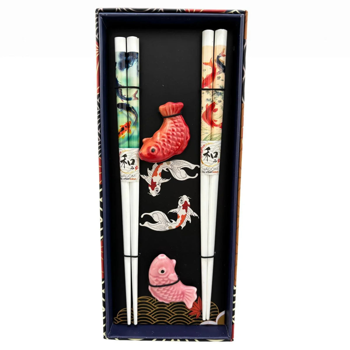 Japanese Koi Fish 2 Pair Chopsticks and Rests Set