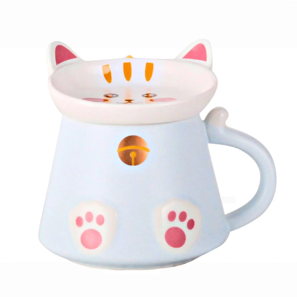 12OZ MUG W/LID AND SPOON LIGHT BLUE CAT