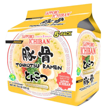 SAPPORO ICHIBAN TONKOTSU RAMEN 5PK 18.5OZ/520G - GOHAN Market