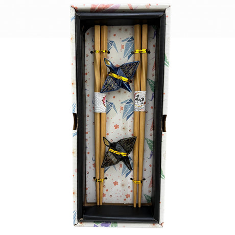 Seigaiha Origami Crane 2 Pair Chopsticks and Chopsticks Rests Gift Set - GOHAN Market